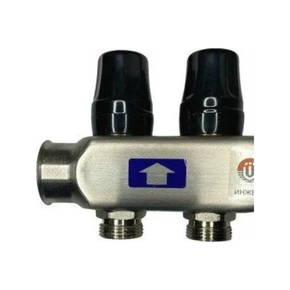 Коллектор из нержавеющей стали для отопления без расходомеров TIM 1" - 3/4" Евроконус - 8 выходов