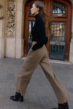 ZARA БРЮКИ КАРГО «ГУСИНАЯ ЛАПКА», ЧЕРНЫЙ/КОРИЧНЕВЫЙ