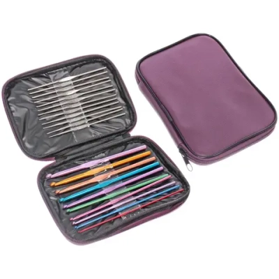 Крючки вязальные металлически в футляре 22шт «Favorite Hous», цвет как на фото, от 0,65мм до 6,5мм 22шт (футляр фиолетового цвета)