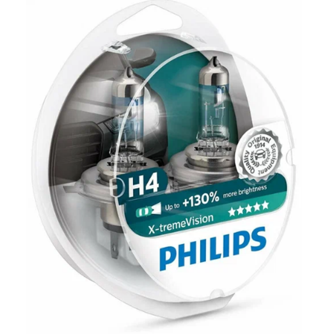 Автолампа H4 12V 60/55W P43t Philips +130% X-treme Vision (кт2шт) Р-12342XV-S2