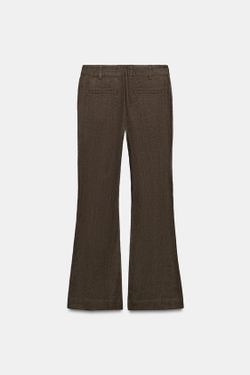 ZARA РАСКЛЕШЕННЫЕ БРЮКИ ИЗ ЛЬНА — ZW COLLECTION, СЕРО-КОРИЧНЕВЫЙ