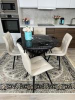 Круглый стеклянный раздвижной стол "Черный оникс" и стулья "ГУЧИ" ваниль