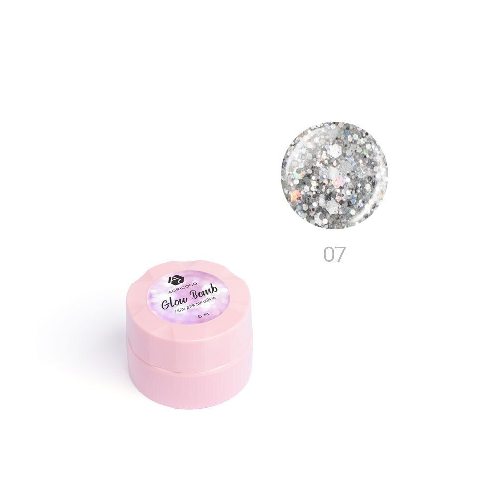 Гель для дизайна ногтей ADRICOCO Glow Bomb №07 &quot;Голографический дождь&quot; (6 мл.)