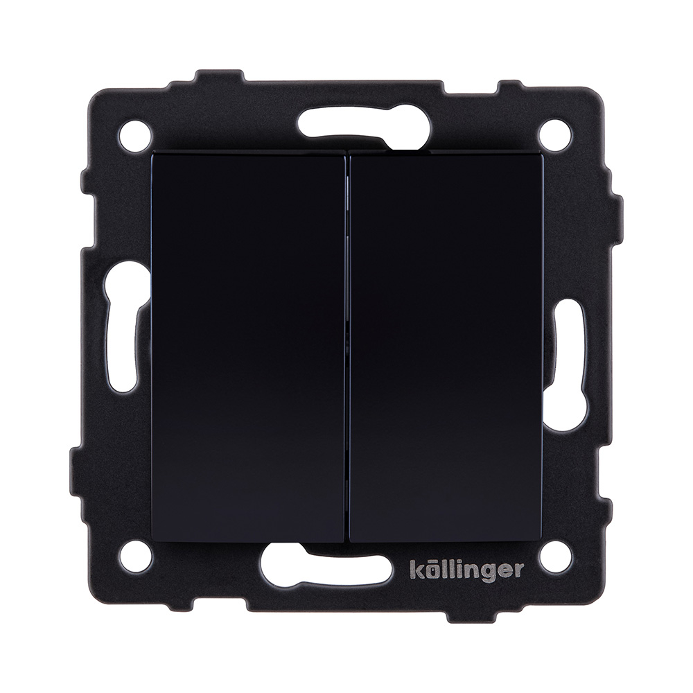 Двухклавишный перекрестный выключатель 10А/250В Черный Kollinger Reflex, Aspekt и Eleganz REA-704BK