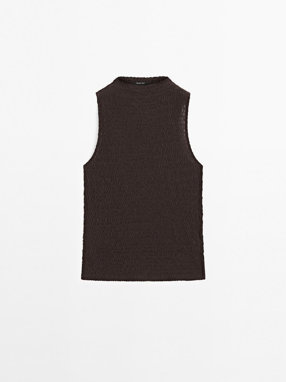 Massimo Dutti Трикотажный топ с узором, коричневый