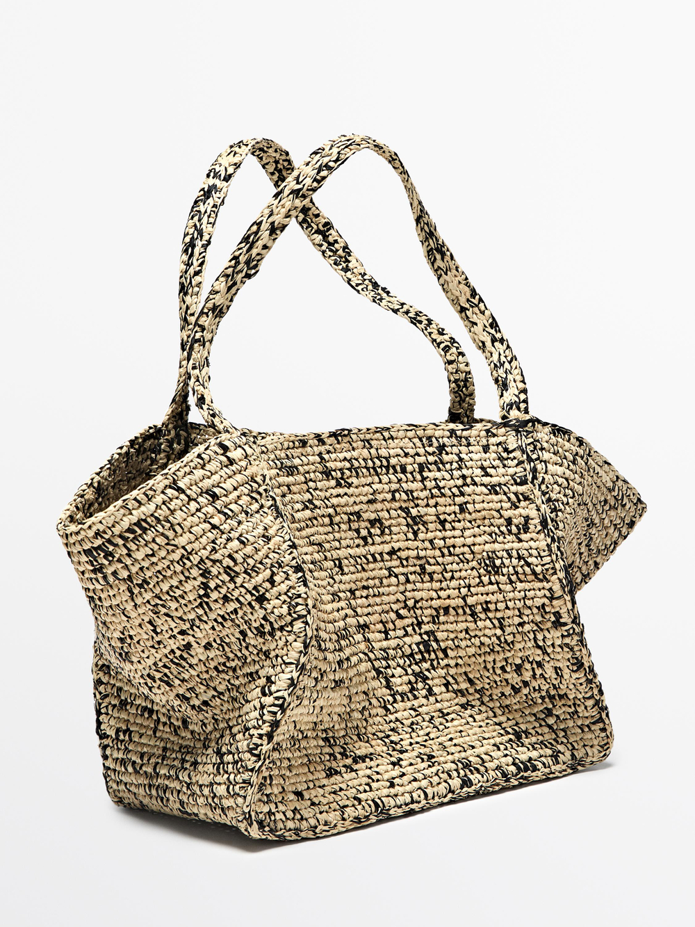 Massimo Dutti Сумка-шоппер среднего размера из 100% рафии, серый