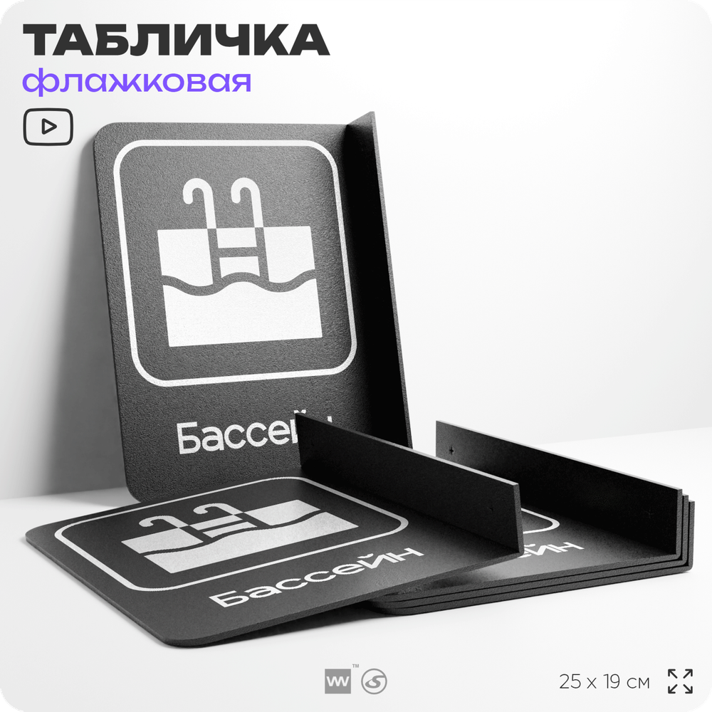 Табличка Бассейн флажковая на стену, двусторонняя с крепежом, 19 х 25 см, для офиса, кафе, ресторана, серия COSMO, Айдентика Технолоджи