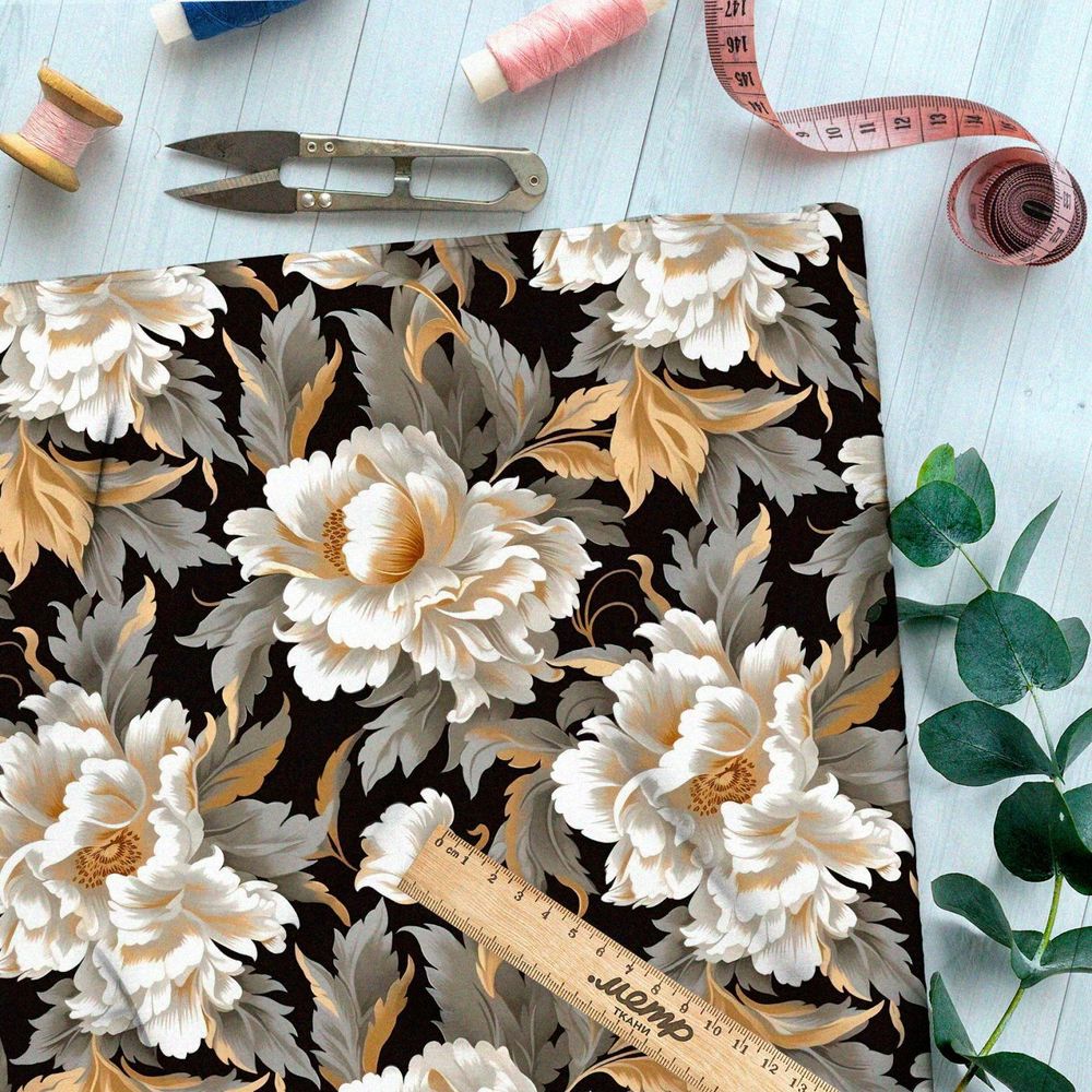 Ткань премиум сатин ночной цветочный хор