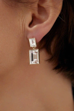 Серьги пусеты двойные прямоугольники в серебряной рамке