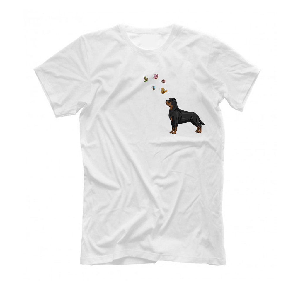 Футболка "Ротвейлер и бабочки"