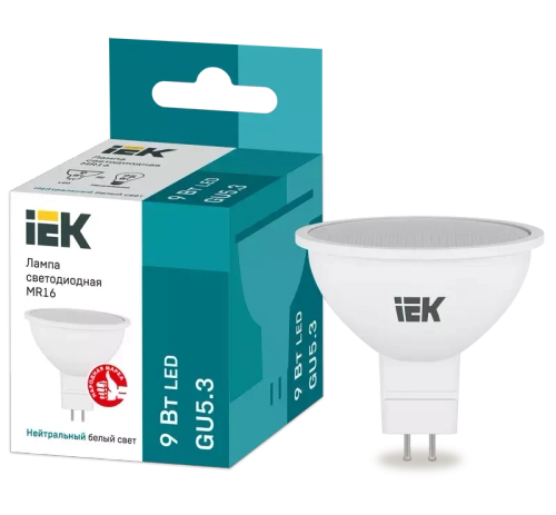 Лампа светодиодная ECO MR16 софит 9Вт 230В 4000К GU5.3 IEK LLE-MR16-9-230-40-GU5