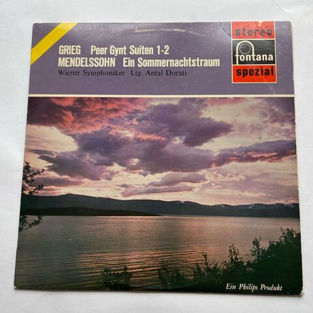 Винтажная виниловая пластинка LP Мендельсон, Григ Пер Гюнт F. Mendelssohn Bartholdy Ein Sommernachtstraum (Германия 1971)
