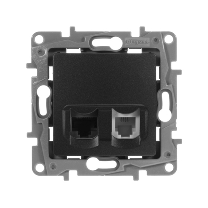 Розетка двойная RJ11+RJ45 категория 5e UTP антрацит ETIKA Legrand