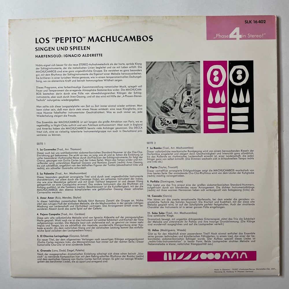 Винтажная виниловая пластинка LP Los Pepito Machucambos Singen Und Spielen (Germany 1961) La Cucaracha