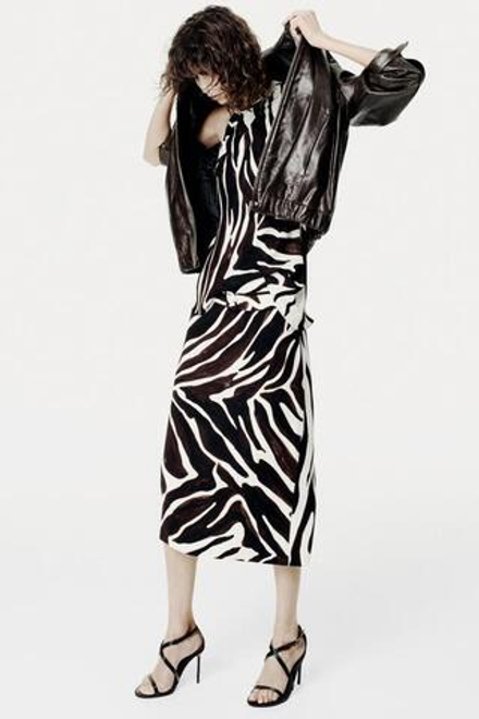 ZARA ЮБКА-КАРАНДАШ С АНИМАЛИСТИЧЕСКИМ ПРИНТОМ ZW COLLECTION, ЭКРЮ / ЧЕРНЫЙ