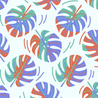 Тропические листья, монстера в необычных цветах