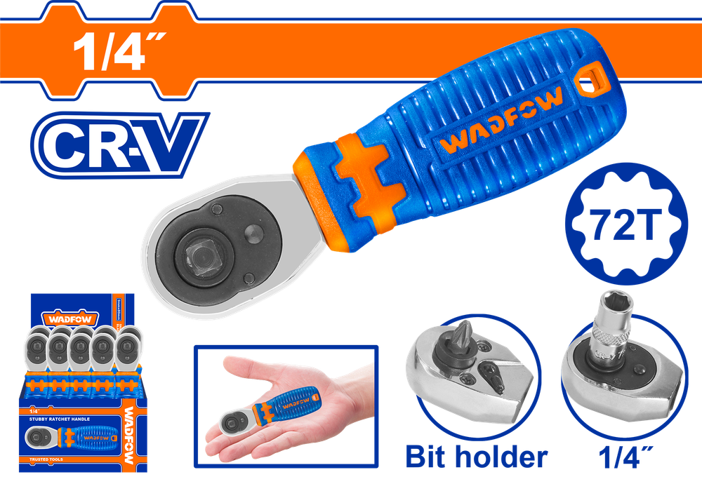 Ключ трещоточный короткий WADFOW WRW2J14 1/4&quot;