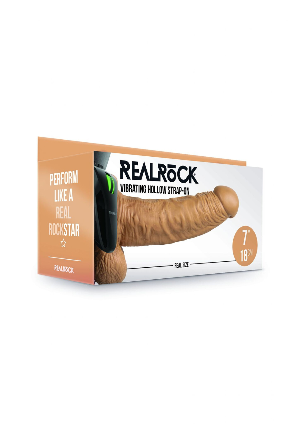 Телесный полый страпон с вибрацией - 18 см. (Цвет: телесный)