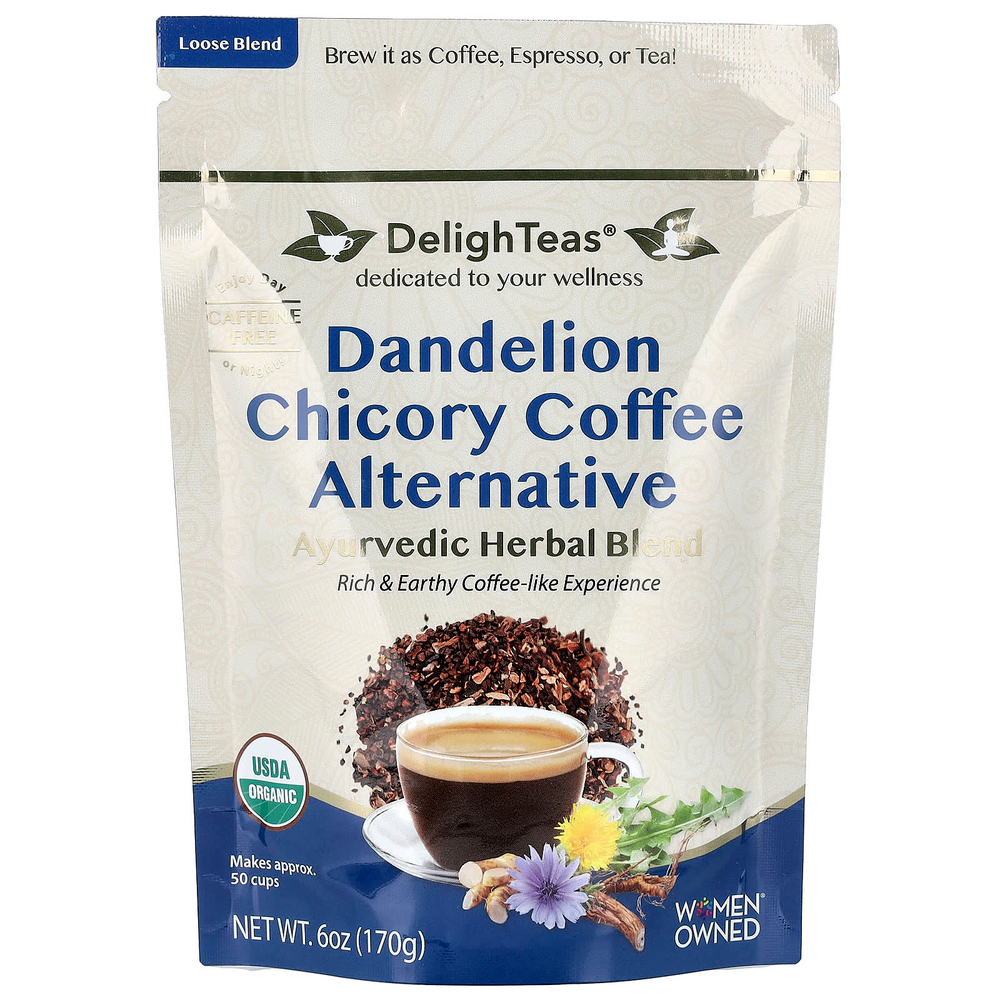 DelighTeas, аюрведическая травяная смесь, одуванчик и цикорий, альтернатива кофе, без кофеина, 170 г (6 унций)