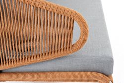 "Милан" диван 2-местный плетеный из роупа, каркас алюминий светло-серый (RAL7035) муар, роуп оранжевый меланж круглый, ткань светло-серая