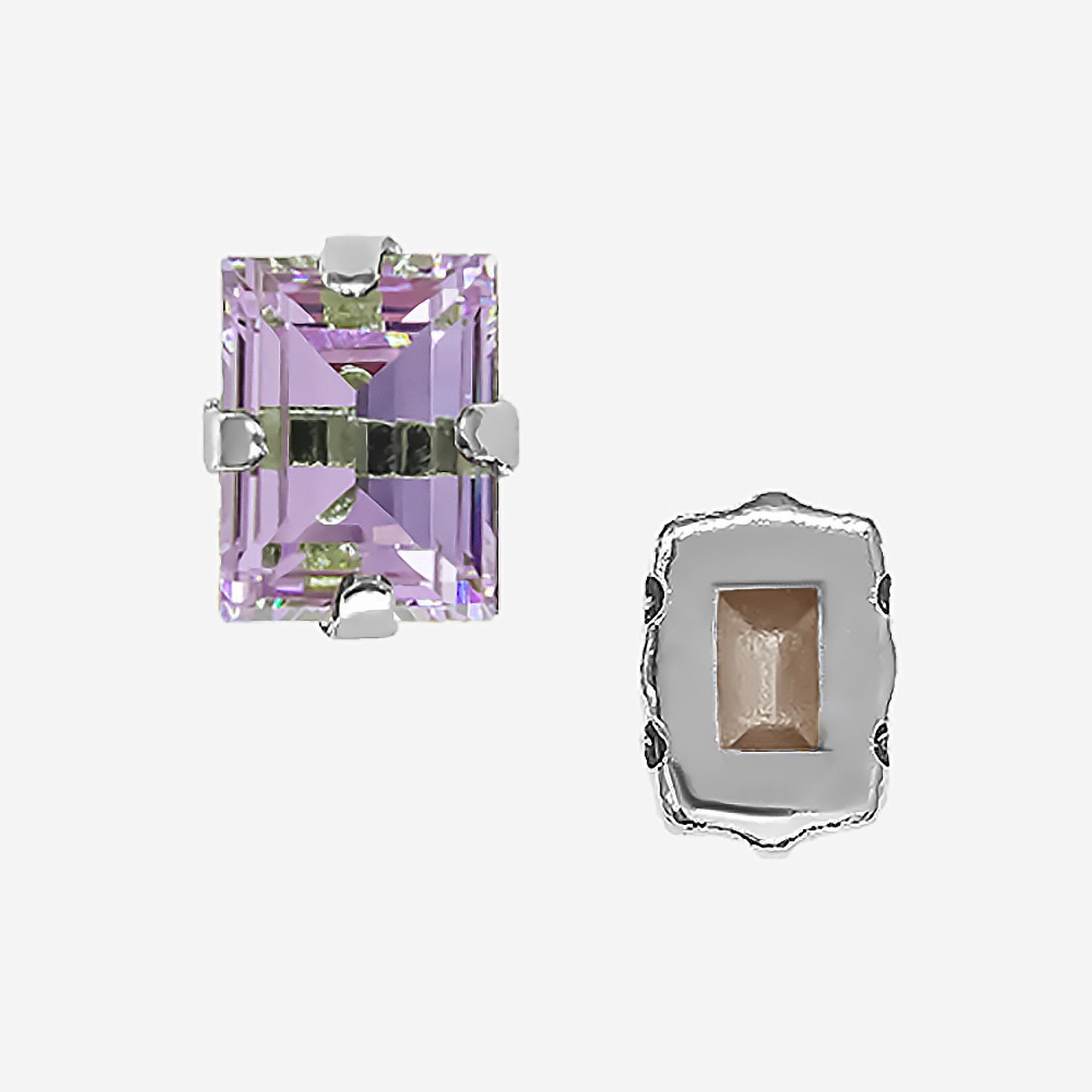 Кристалл Прямоугольник (Step Cut Fancy Stone) в цапах, оттенок "Светло-аметистовый"/"Light Amethyst", 9*7мм, родирование