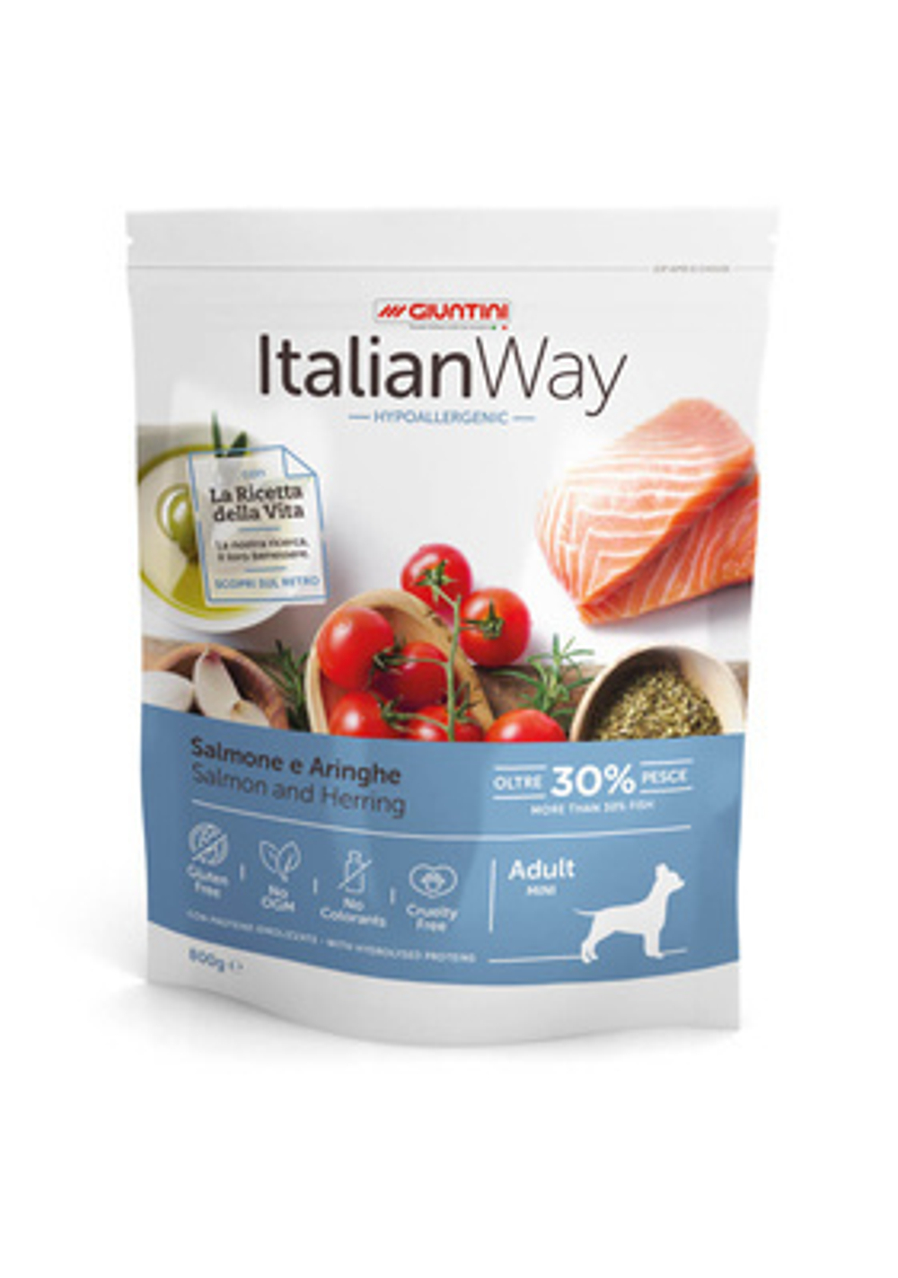 Italian Way  корм для собак малых пород с чувствительной кожей, лосось и сельдь (ITALIAN WAY MINI HYPO SALMON/HERRINGS) 0,8 кг