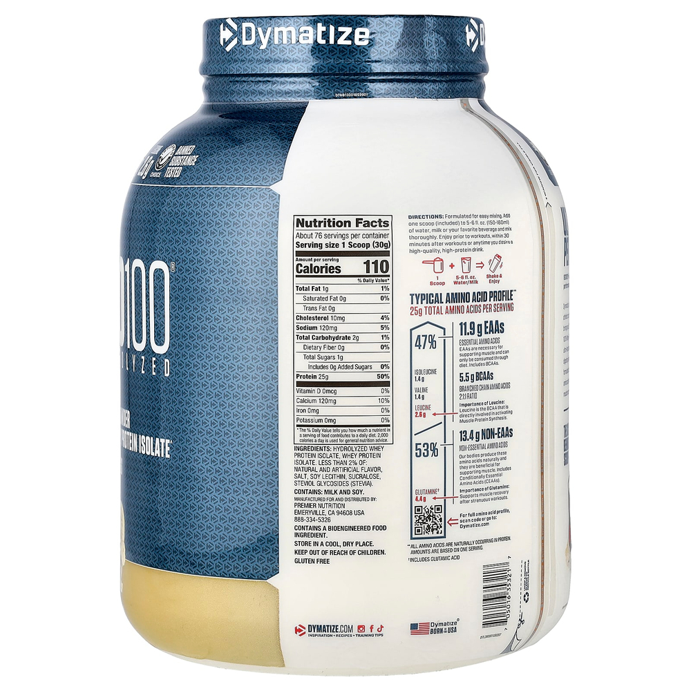 Dymatize, ISO100®, гидролизованный 100% изолят сывороточного протеина, изысканный ванильный вкус, 2,3 кг (5 фунтов)