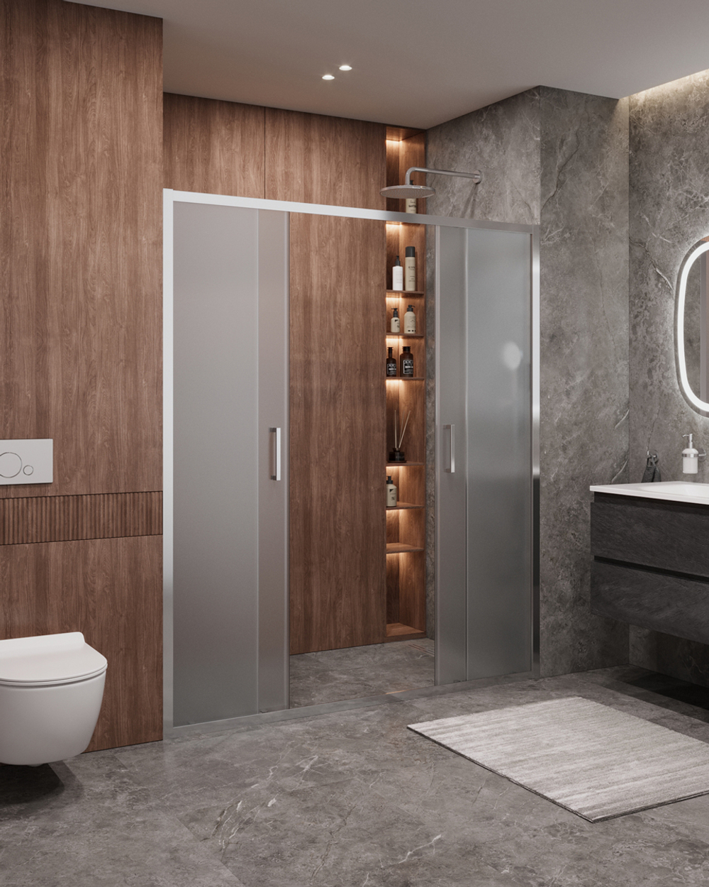 Дверь в проём Cezares MOLVENO-BF-2-170-P-Cr, 170х195, профиль хром, стекло Punto матовое