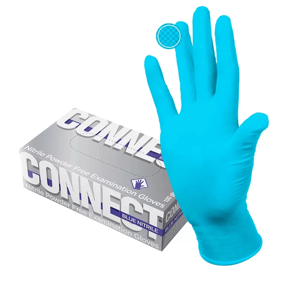 Перчатки нитриловые смотровые Connect Blue Nitrile Gloves нестерильные неопудренные текстурированные размер S 1 пара
