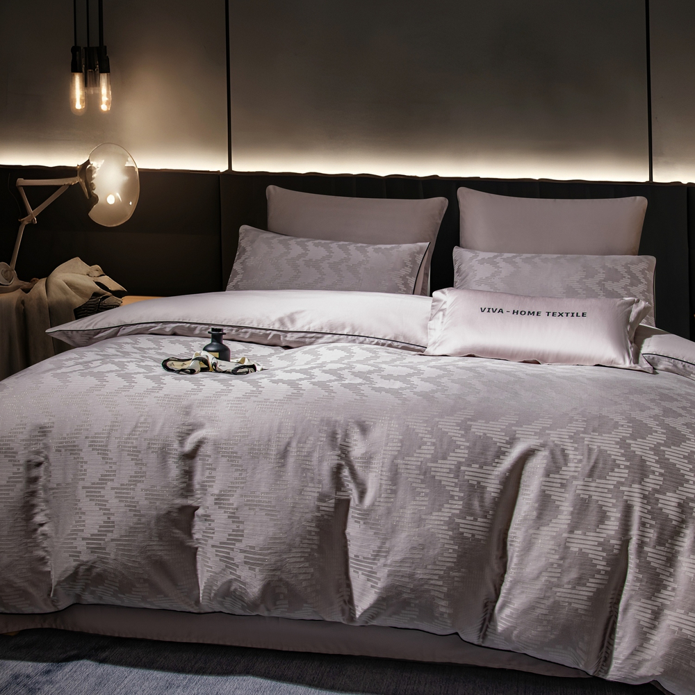 КПБ на резинке Сатин-Жаккард Тессоро MTR002, Евро, 4 наволочки, простынь 140*200*30