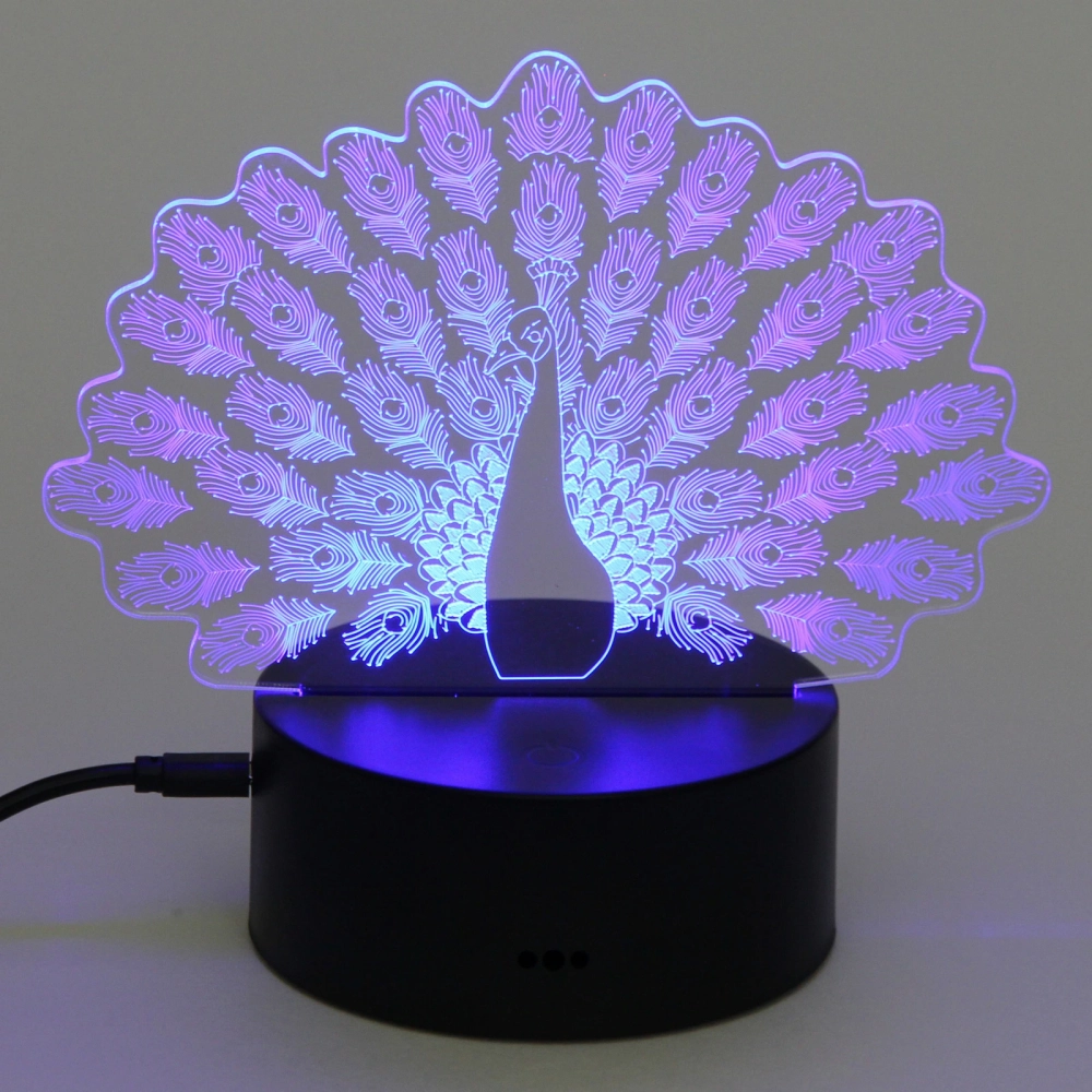 Светильник ночник «3D-Павлин» на пластиковой подставке, с включателем USB