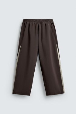 ZARA БРЮКИ ИЗ ВЫСОКОТЕХНОЛОГИЧНОЙ ТКАНИ С ЛАМПАСАМИ, КОРИЧНЕВЫЙ