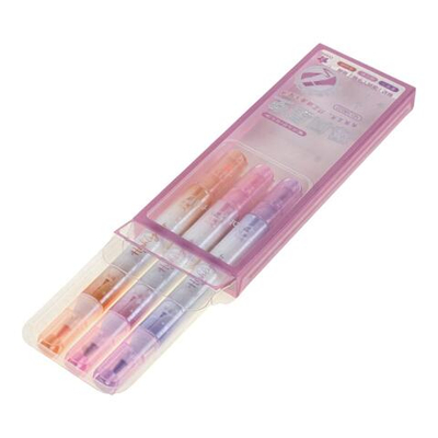 Набор текстовыделителей 3шт. 2-х стор,1 стор-кисточка,цв.пастель, 2 стор-с блестк. розовый