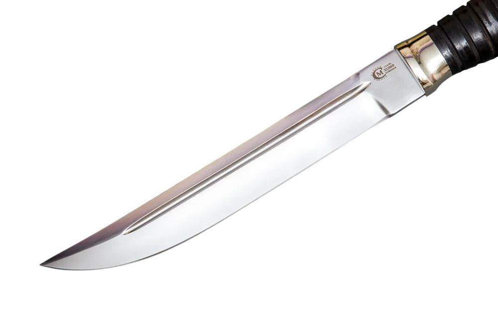 Нож кузница Семина Казак, сталь Х12МФ кожа, резная рукоять