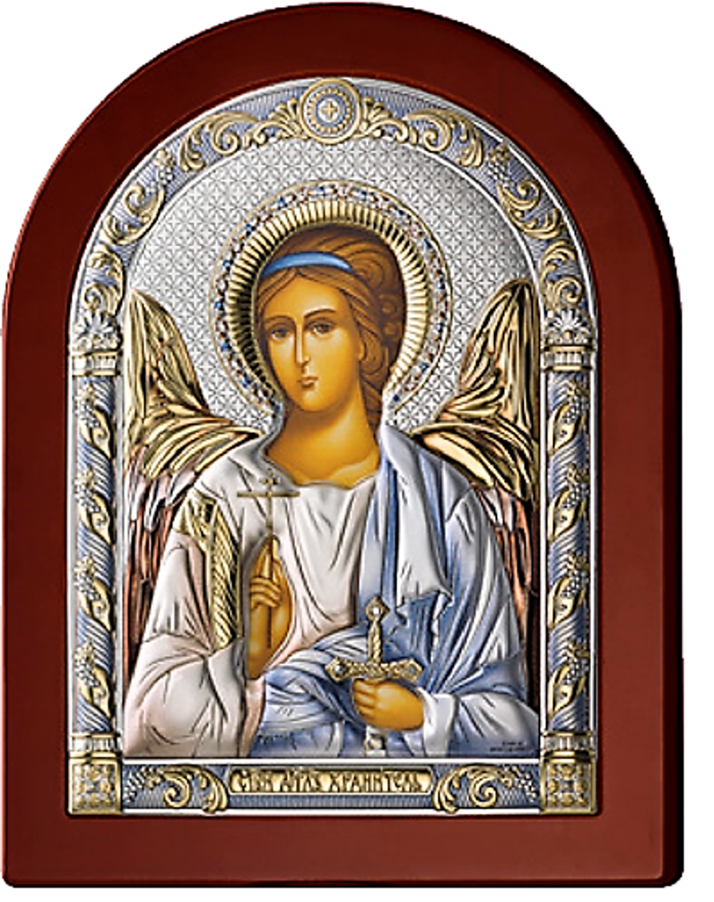 Серебряная икона Ангел Хранитель (цветной лак, повышенное качество!)