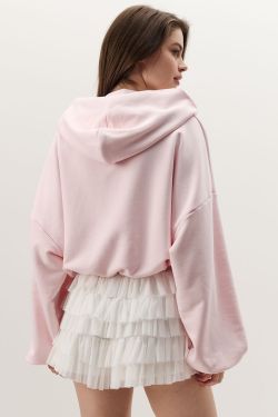 Укороченное худи на молнии нежно-розового цвета