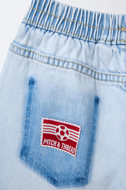 ZARA ДЖИНСЫ WIDE LEG С НАШИВКАМИ, ГОЛУБОЙ