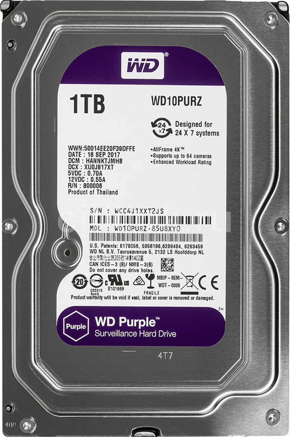 Жесткий диск WD Purple 1Tb WD10PURX