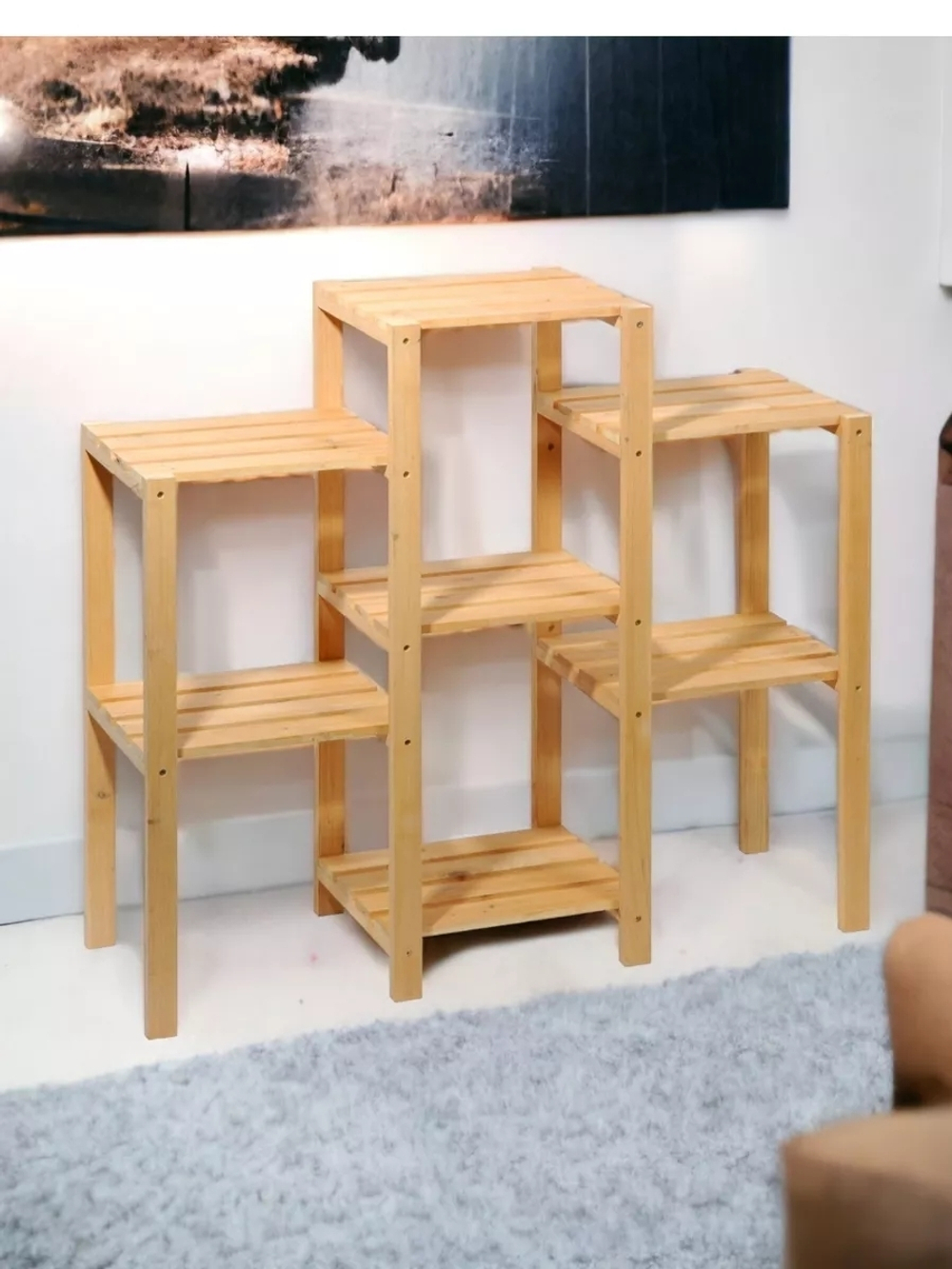 Цветочный стеллаж, полка для цветов, подставка для цветов напольная из сосны для дома и сада, в натуральной отделке