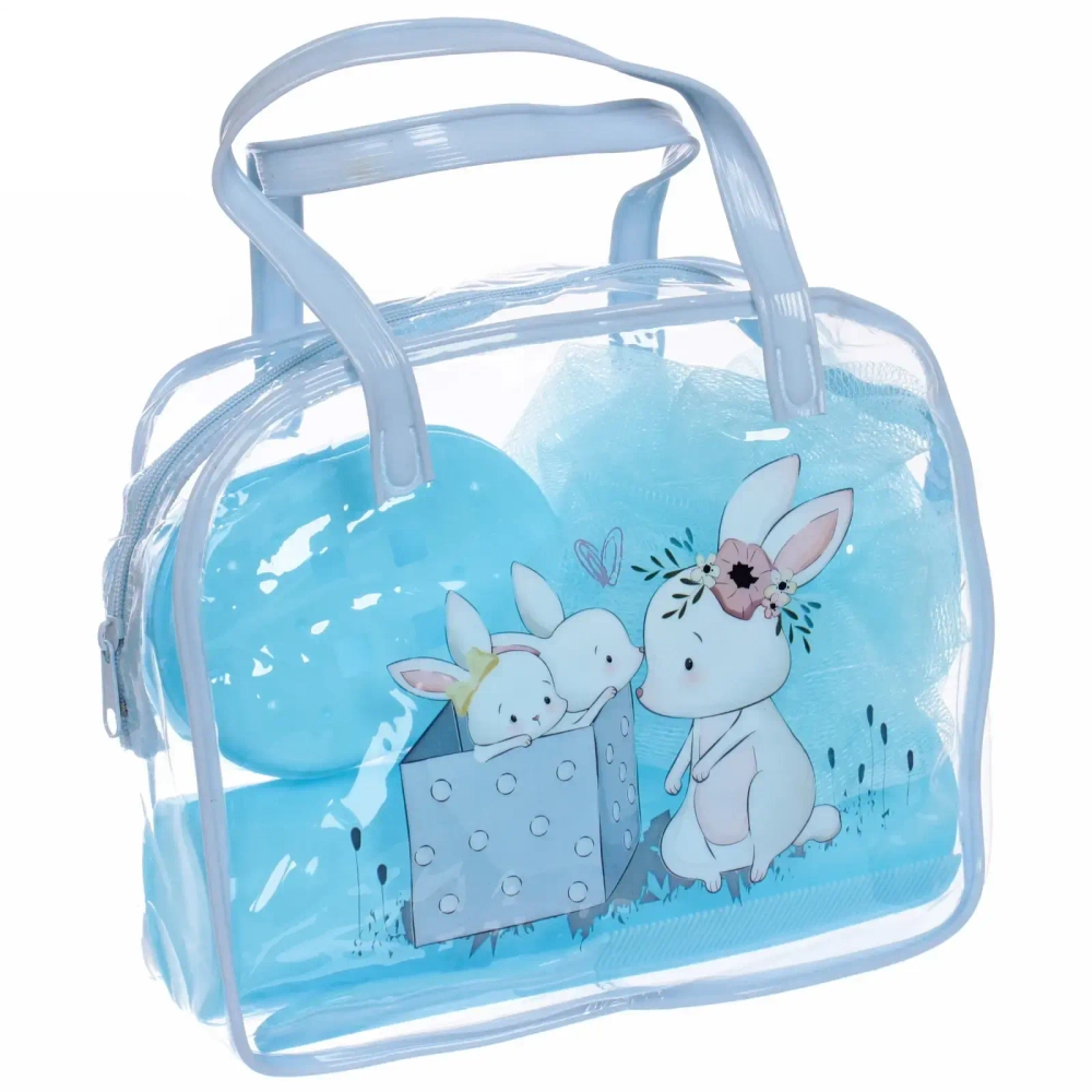 Набор банный дорожный 4шт «Bon voyage - Nice family», (мочалка, футляр 2шт, расческа), микс 3 цвета, 20*16*7 см