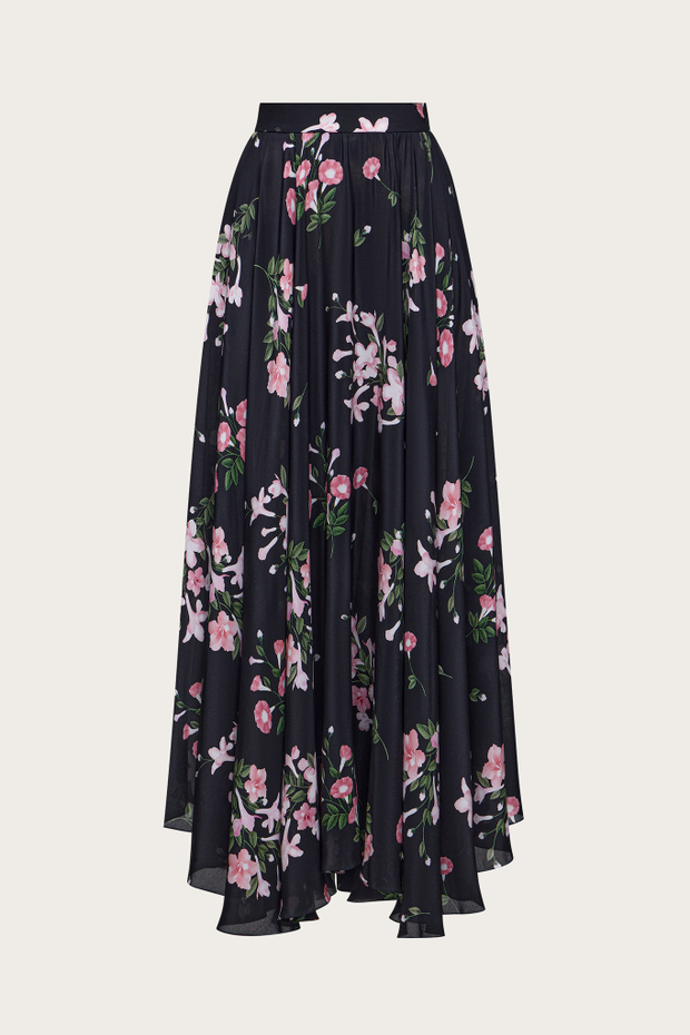Юбка из черного шелка с авторским принтом