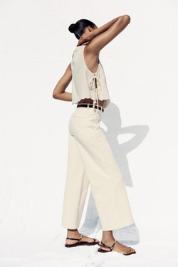 ZARA ТОП С ВЫШИВКОЙ И ЗАВЯЗКАМИ, БЕЛЫЙ