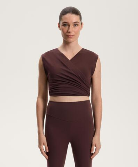 Oysho Укороченный топ из смесовой хлопковой ткани, шоколадный