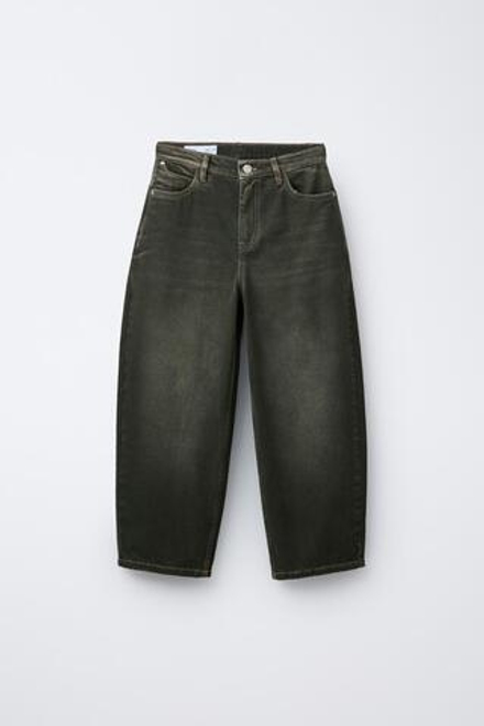 ZARA ДЖИНСЫ BALLOON С ЭФФЕКТОМ ПОТЕРТОСТИ, ЗЕЛЕНЫЙ/СЕРЫЙ