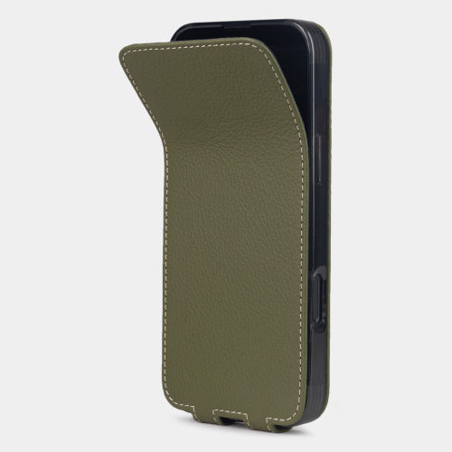 Кожаный чехол для iPhone 16 Pro Max, теленок зеленого цвета