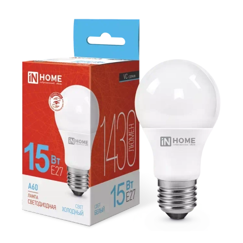 Лампа светодиодная LED-A60-VC 15Вт 230В Е27 6500К ХОЛОДНЫЙ 1340Лм IN HOME