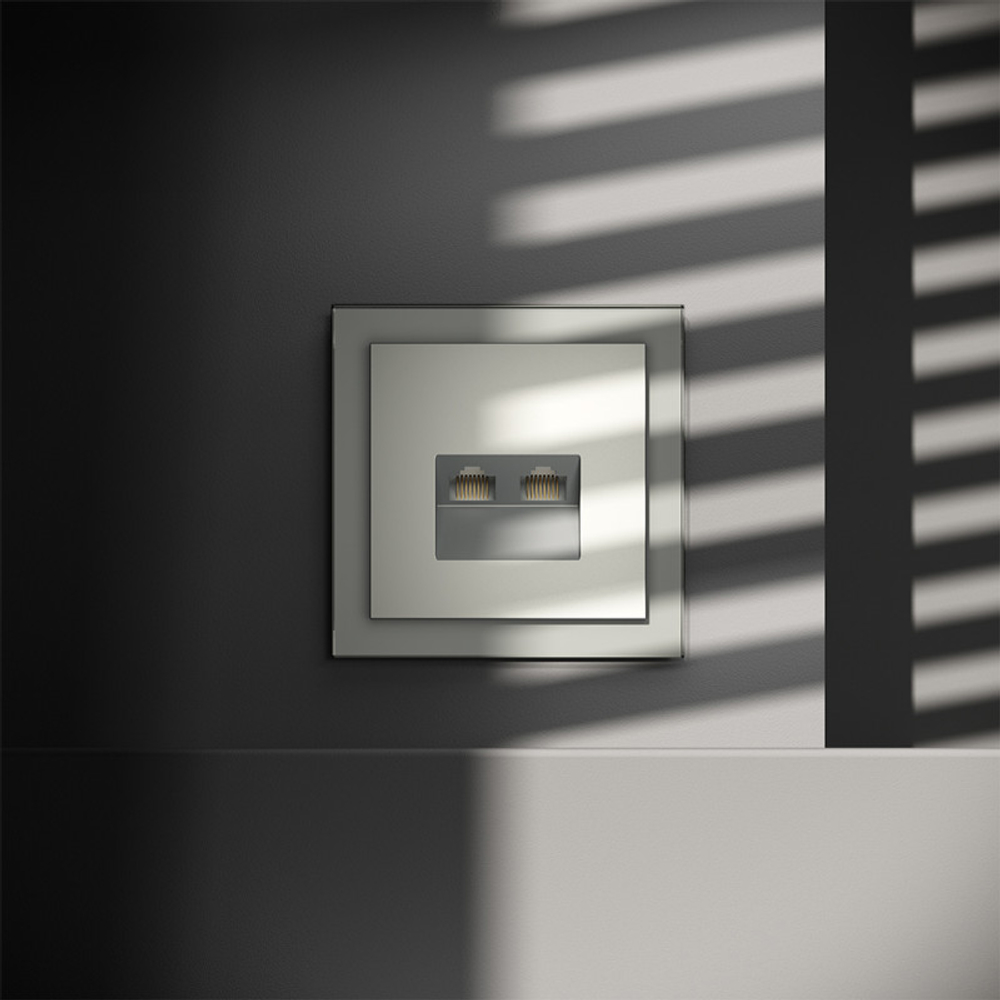 Розетка компьютерная встраиваемая VOLTUM S70 двойная RJ45+RJ45 кат.6, (сталь)