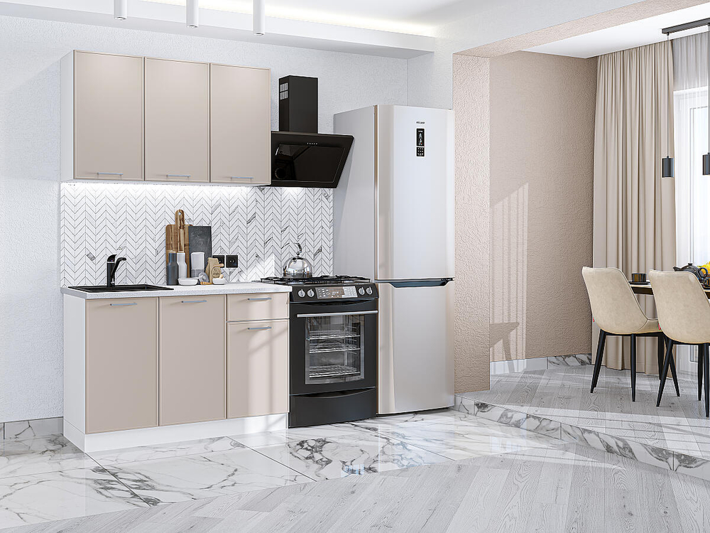 Прямая модульная кухня Квадро-03 Кашемир - Белый 2140*1200*600