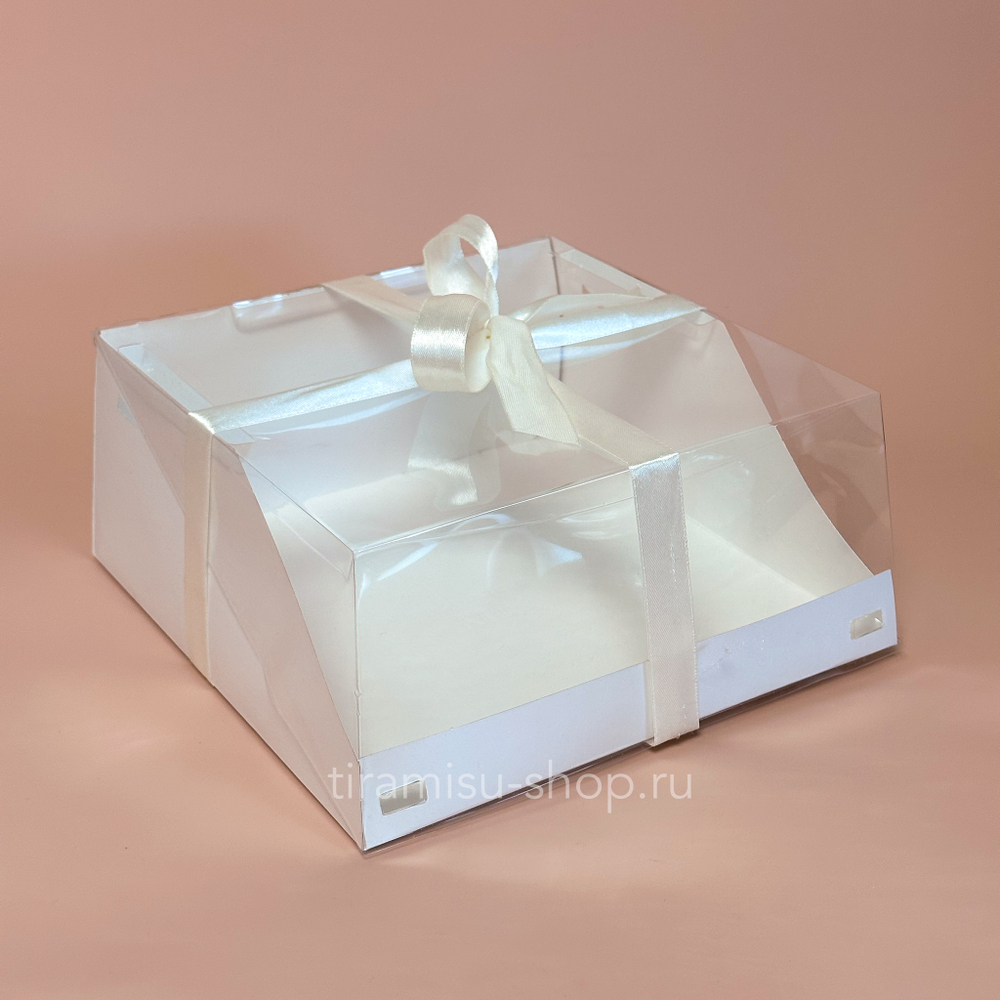 Коробка для торта с прозрачной крышкой 23,5 х 23,5 х 10 cм, белая
