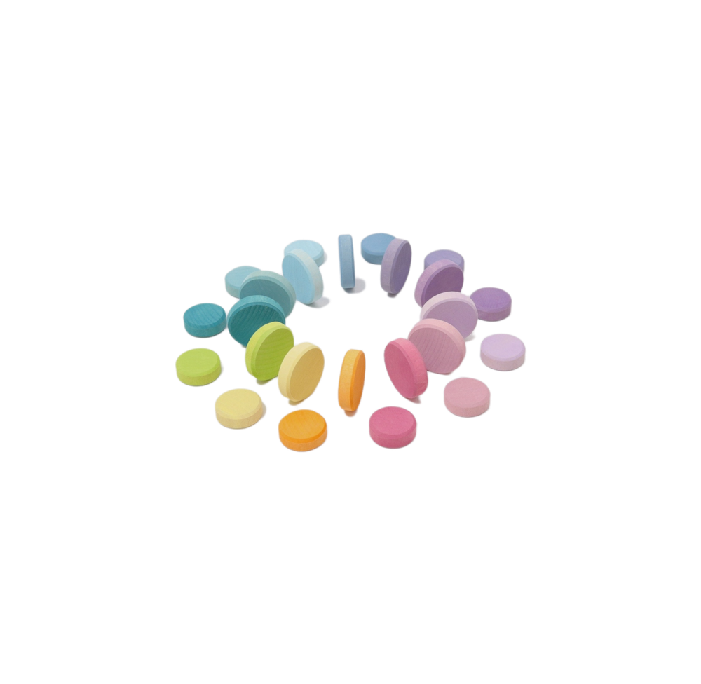 Деревянный сортер "Диски цвета пастель", 24 детали